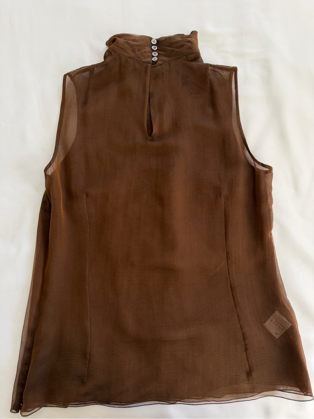 AKRIS 100% Silk Chocolate Brown Pleated Blouse Size 6 - Picture 8 of 16